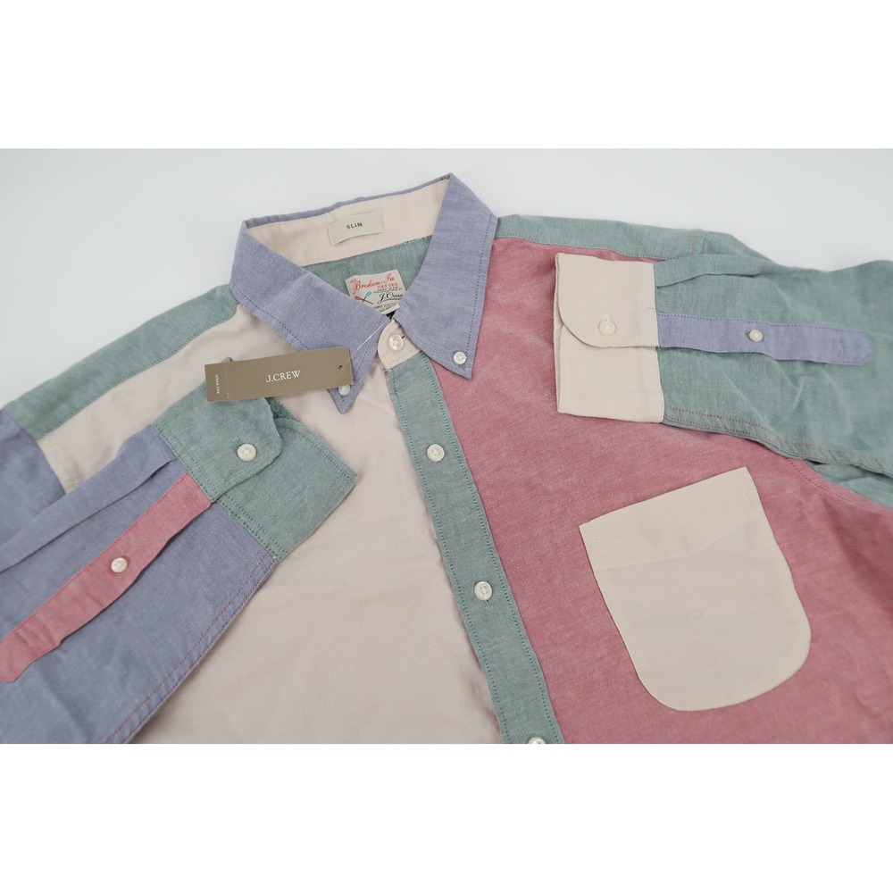 J.Crew Broken-In Oxford Shirt Mens Large Slim‎ Multicolor Colorblock AZ488 New